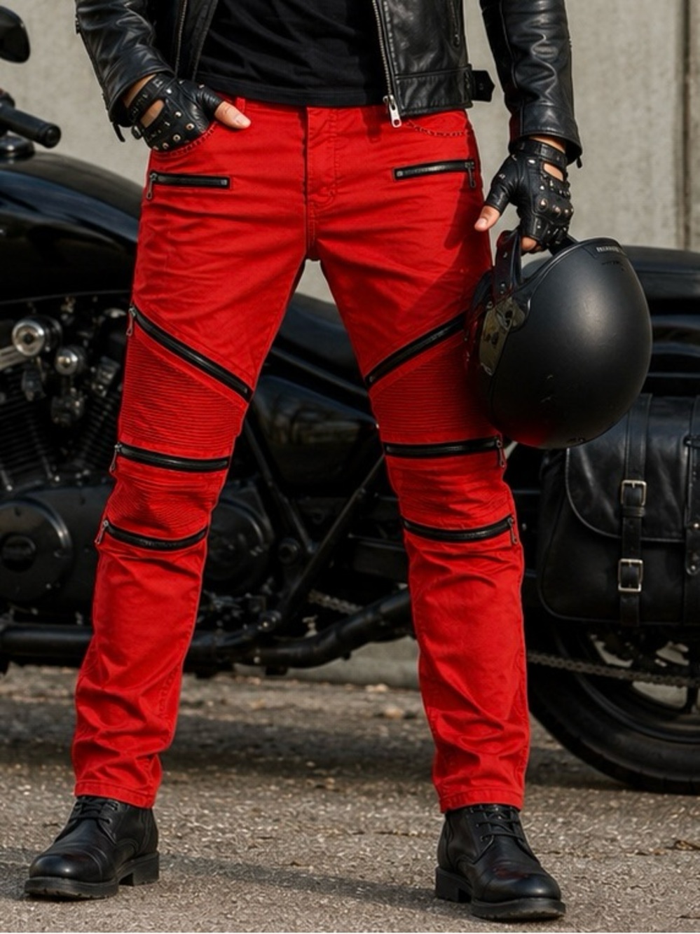Robin’s Jean Red Moto Biker Jeans Men’s Size 36 Studded Zip Made USA Stretch